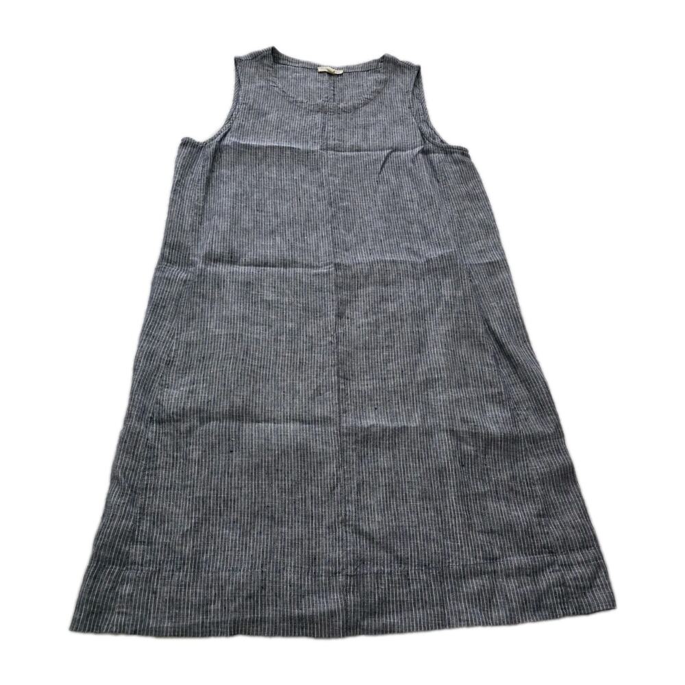 EILEEN FISHER 100% LINEN Sleeveless Dress Size M Navy Pockets Summer Luxury